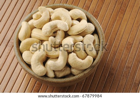 Cashew in the bowl kept on wooden mat