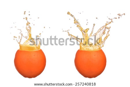 orange with splash isolated on white background two oranges juice splashing isolated on white