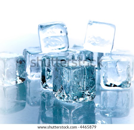 Blue ice cubes on white background
