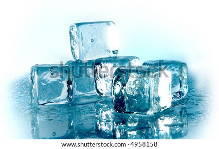 Melting blue ice cubes on white background