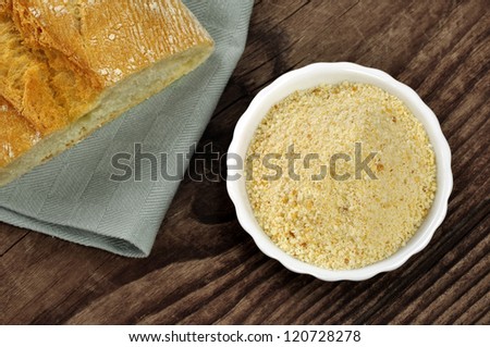 Bread crumbs on a old wooden table
