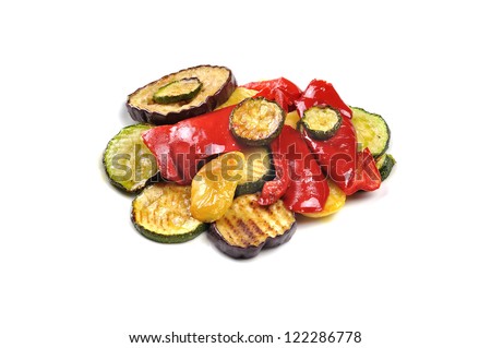Grilled vegetables isolated on white background