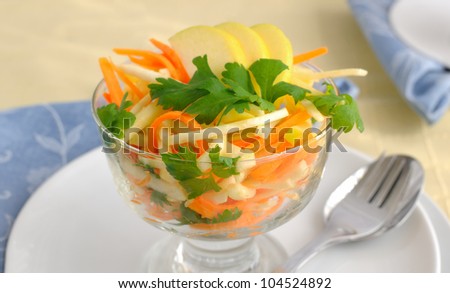 Salad of celery root and leaf, carrot and apple