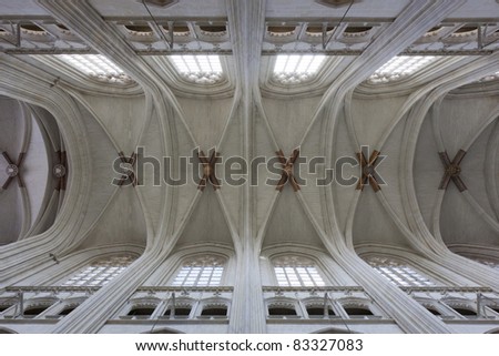 Church ceiling architecture, typical interior for gothic style. Europe, France.