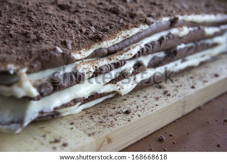 closeup of layer cake called Ukrainka