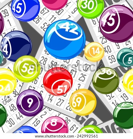 Bingo seamless background with balls and cards