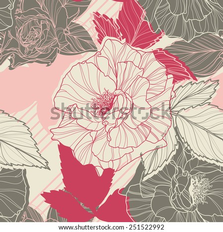 Gentle floral seamless pattern with handdrawn roses. Vintage style.