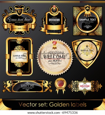 Vector Set Of Beautiful Black Gold-Framed Labels - 69475336 : Shutterstock