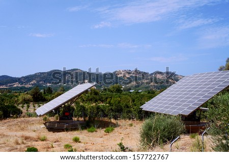 Solar panels in the mountains on the island of Crete, Greece