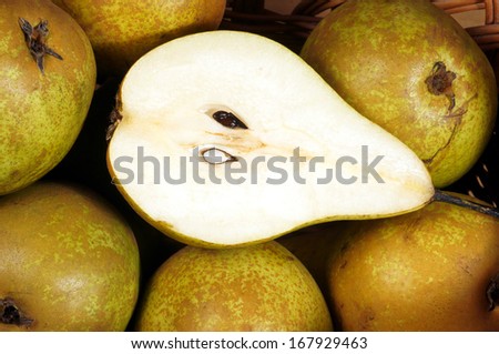The cut pear in basket