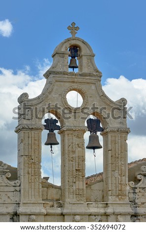 The bell tower of the Orthodox monastery on the island of Crete