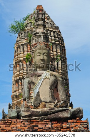 ruins statue buddha at Chaiwatthanaram Temple, Ayutthaya Historical Park, Thailand