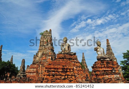 ruins statue buddha at Chaiwatthanaram Temple, Ayutthaya Historical Park, Thailand
