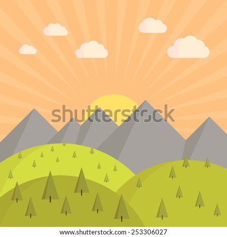 Flat design landscape sunset