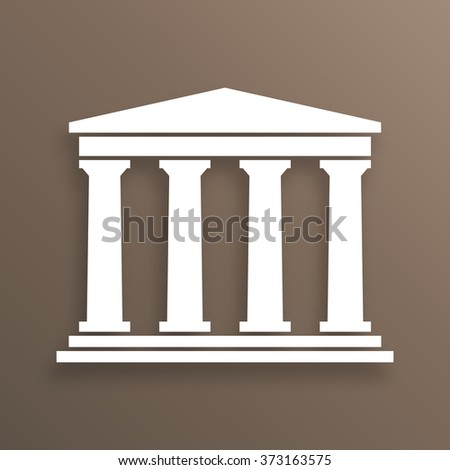 Architecture greek building symbol with shadow on brown background, ancient monument icon