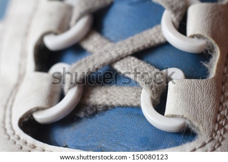 Close-up of a shoelace, laced up on a shoe