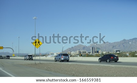 Cross country  Interstate-10 running near Tucson downtown, Arizona