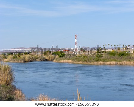 Arizona and California state line running thru Colorado river near Blythe, CA