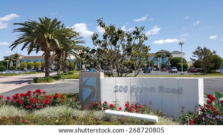 CAMARILLO, CA - APRIL 8, 2015: Stylish road address of hi-tech company corporate headquarter office in Camarillo, California