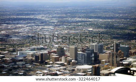 Bird eye view of Phoenix downtown, Arizona capital city