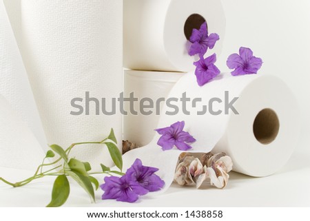 Paper towel and toilet paper rolls with natural flowers and see shells