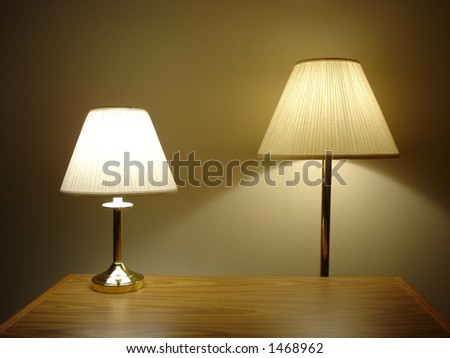 Desktop and Floor Lamps with Wooden Table