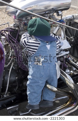 Little Handy Man Mechanic Fixing Car Engine