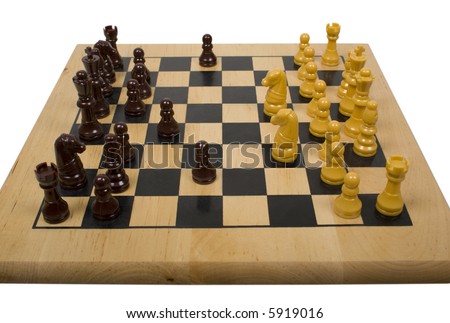 Classic Opening of Chess Game on Black and White Wooden Board