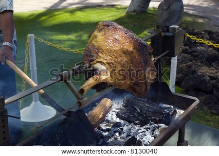 Charcoal Grill Smoking Meat for Tasty Picnic Dinner