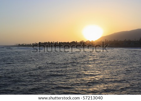 Summer Sunset above San Buenaventura coast and Santa Barbara mountains, Southern California