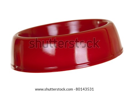 Cat/dog feeding red bowl; isolated on white background