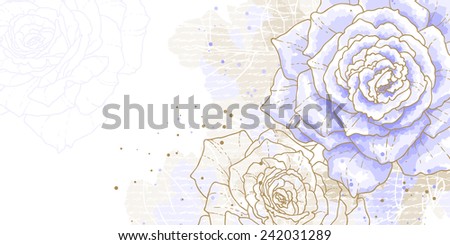 Romantic background with blue roses. Watercolor style. Can be used as background for wedding invitation cards.