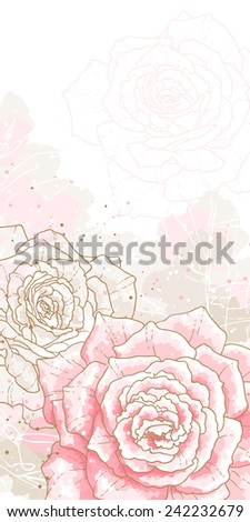 Romantic background with pink roses. Watercolor style. Can be used as background for wedding invitation cards.