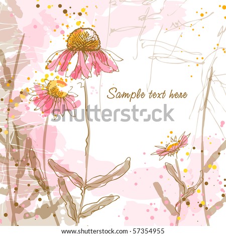Abstract romantic vector background with three echinaceas.