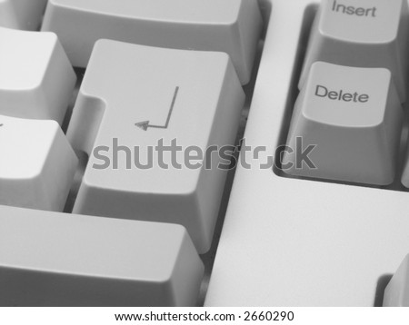 Enter and delete computer keyboard keys taken close