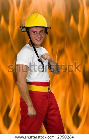 firefighter, young muscular man, isolated on white, people diversity series