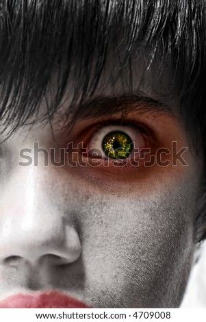 Astonished young man, gothic zombie look, people diversity