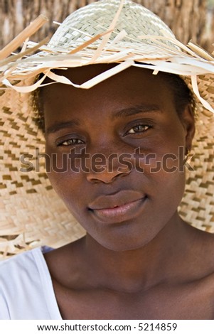 young beautiful African American girl with hat, people diversity series