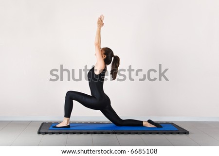 Monkey poses position. Pilates gymnastics is a Germanic evolution of yoga, used by athletes to improve flexibility and body fitness and by chiropractors for patient recovery.