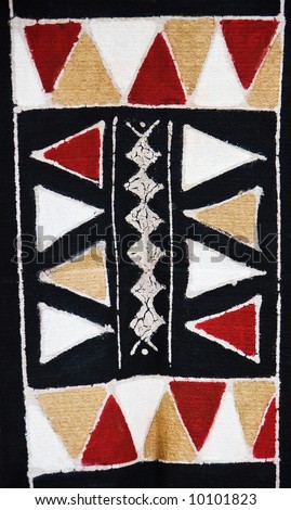 Tribal craft, traditional african motifs painted on rugged textile