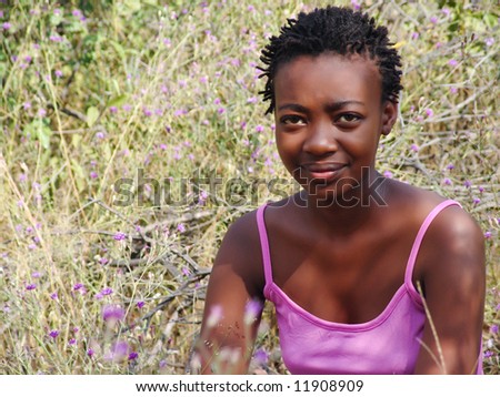 Native African Tswana girl in the bush, Southern African region