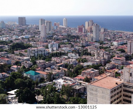 Top view of the city and sea shore in Havana, Cuba.