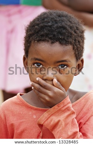 African deprived child in a village near Kalahari Desert