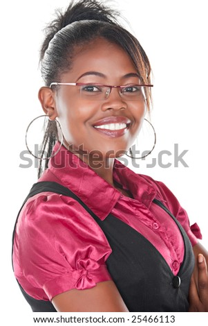 stock photo young african girl casual dressed with glasses and big hoop