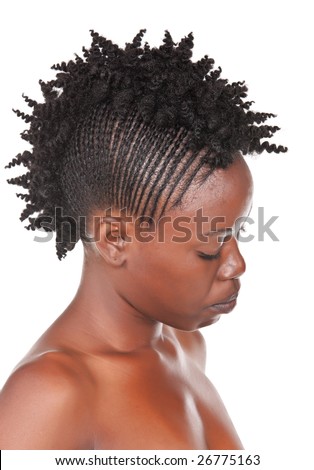 stock photo : hairstyle of young girl with traditional african braids,