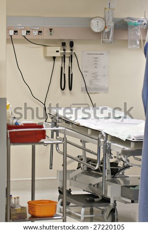 hospital emergency room detailed bed and medical instruments life support
