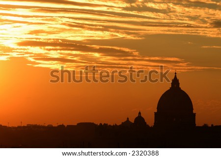 Rome by night series (others available) - sunset panorama with the Saint Peter Basilica silhouette