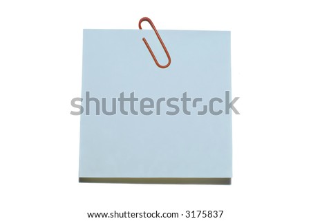 Blue blank sticker with red paper clip isolated on a white - Check gallery for other colors