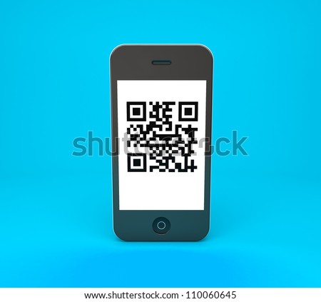 mobile phone with qr code  on a blue background