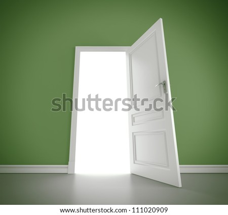 open door in green room